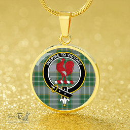 Scottish Currie Modern Clan Tartan Circle Necklace - Crest Classic Scottish Plaid Tartan Plaid