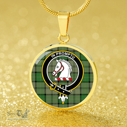 Scottish Dunbar Hunting Ancient Clan Tartan Circle Necklace - Crest Classic Scottish Plaid Tartan Plaid