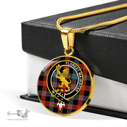 Scottish Brown (Broun) Ancient Clan Tartan Circle Necklace - Crest Classic Scottish Plaid Tartan Plaid