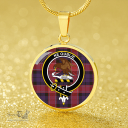Scottish Graham of Menteith Red Weathered Clan Tartan Circle Necklace - Crest Classic Scottish Plaid Tartan Plaid