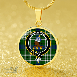 Scottish Haliburton Clan Tartan Circle Necklace - Crest Classic Scottish Plaid Tartan Plaid
