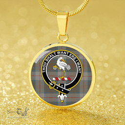 Scottish Cranston Weathered Clan Tartan Circle Necklace - Crest Classic Scottish Plaid Tartan Plaid