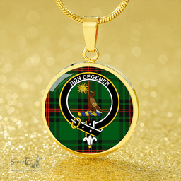 Scottish Kinloch Clan Tartan Circle Necklace - Crest Classic Scottish Plaid Tartan Plaid