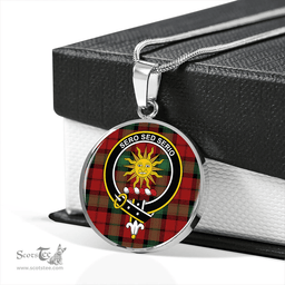 Scottish Kerr Modern Clan Tartan Circle Necklace - Crest Classic Scottish Plaid Tartan Plaid