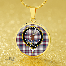 Scottish Fraser Arisaid Wine/Blue Modern Clan Tartan Circle Necklace - Crest Classic Scottish Plaid Tartan Plaid