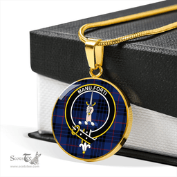 Scottish MacKay Blue (Vestiarium Scoticum) Modern Clan Tartan Circle Necklace - Crest Classic Scottish Plaid Tartan Plaid
