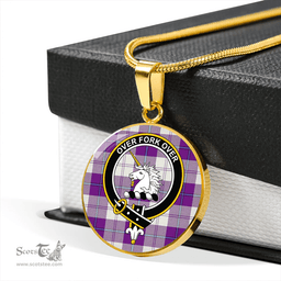 Scottish Cunningham Dress Purple Clan Tartan Circle Necklace - Crest Classic Scottish Plaid Tartan Plaid