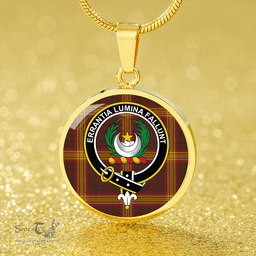 Scottish Kinnaird #2 Modern Clan Tartan Circle Necklace - Crest Classic Scottish Plaid Tartan Plaid