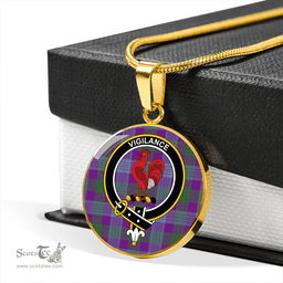 Scottish Lang (Laing) Ancient Clan Tartan Circle Necklace - Crest Classic Scottish Plaid Tartan Plaid