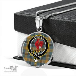 Scottish Laing (Lang) Weathered Clan Tartan Circle Necklace - Crest Classic Scottish Plaid Tartan Plaid