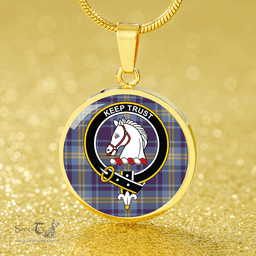 Scottish Hepburn #2 Weathered Clan Tartan Circle Necklace - Crest Classic Scottish Plaid Tartan Plaid