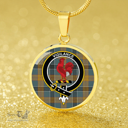 Scottish Laing (Lang) Weathered Clan Tartan Circle Necklace - Crest Classic Scottish Plaid Tartan Plaid
