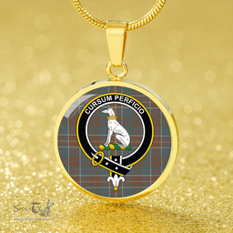 Scottish Hunter of Hunterston (Galbraith of Hunterston) Weathered Clan Tartan Circle Necklace - Crest Classic Scottish Plaid Tartan Plaid