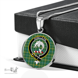 Scottish Kennedy Irish Ancient Clan Tartan Circle Necklace - Crest Classic Scottish Plaid Tartan Plaid