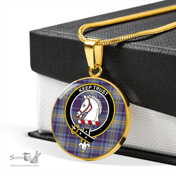 Scottish Hepburn #2 Weathered Clan Tartan Circle Necklace - Crest Classic Scottish Plaid Tartan Plaid