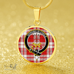 Scottish Cameron Hose #2 Modern 2 Clan Tartan Circle Necklace - Crest Classic Scottish Plaid Tartan Plaid