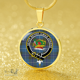 Scottish Douglas Green Ancient Clan Tartan Circle Necklace - Crest Classic Scottish Plaid Tartan Plaid