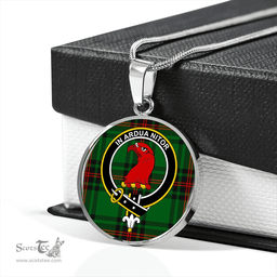 Scottish Halkerston Clan Tartan Circle Necklace - Crest Classic Scottish Plaid Tartan Plaid