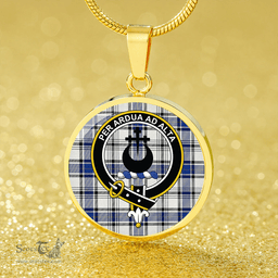 Scottish Hannay (Haney) (Hanna of Sorbie) Modern Clan Tartan Circle Necklace - Crest Classic Scottish Plaid Tartan Plaid