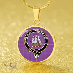 Scottish Bryson Ancient Clan Tartan Circle Necklace - Crest Classic Scottish Plaid Tartan Plaid
