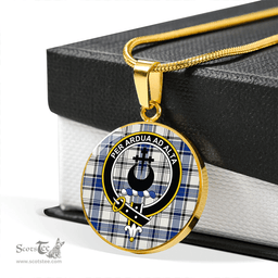 Scottish Hannay (Haney) (Hanna of Sorbie) Modern Clan Tartan Circle Necklace - Crest Classic Scottish Plaid Tartan Plaid