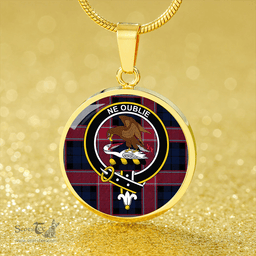 Scottish Graham of Menteith Red Modern Clan Tartan Circle Necklace - Crest Classic Scottish Plaid Tartan Plaid