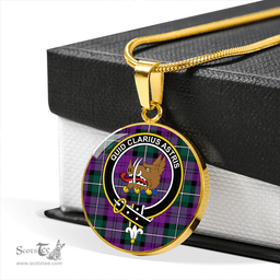 Scottish Baillie (Highland Society of London) Modern Clan Tartan Circle Necklace - Crest Classic Scottish Plaid Tartan Plaid