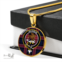 Scottish Graham of Menteith Red Modern Clan Tartan Circle Necklace - Crest Classic Scottish Plaid Tartan Plaid