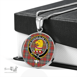 Scottish Forrester Weathered Clan Tartan Circle Necklace - Crest Classic Scottish Plaid Tartan Plaid