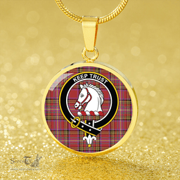 Scottish Hepburn Weathered Clan Tartan Circle Necklace - Crest Classic Scottish Plaid Tartan Plaid