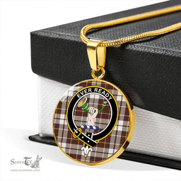 Scottish Burns Battalion Weathered Clan Tartan Circle Necklace - Crest Classic Scottish Plaid Tartan Plaid