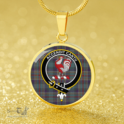 Scottish Cockburn (Coburn) Weathered Clan Tartan Circle Necklace - Crest Classic Scottish Plaid Tartan Plaid