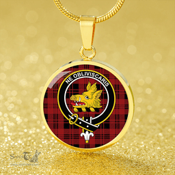 Scottish Campbell of Lochlane Modern 2 Clan Tartan Circle Necklace - Crest Classic Scottish Plaid Tartan Plaid