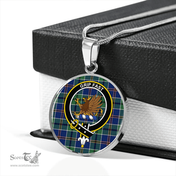 Scottish Leslie of the Hebrides Modern Clan Tartan Circle Necklace - Crest Classic Scottish Plaid Tartan Plaid