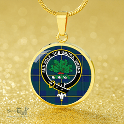 Scottish Irvine of Bonshaw Modern Clan Tartan Circle Necklace - Crest Classic Scottish Plaid Tartan Plaid