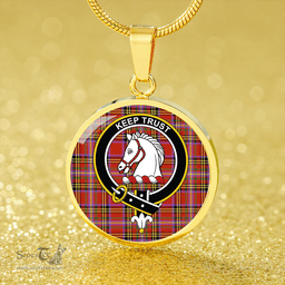 Scottish Hepburn Ancient Clan Tartan Circle Necklace - Crest Classic Scottish Plaid Tartan Plaid