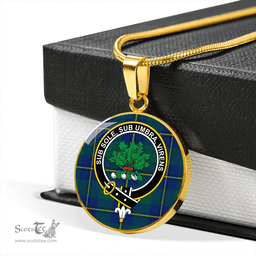 Scottish Irvine of Bonshaw Modern Clan Tartan Circle Necklace - Crest Classic Scottish Plaid Tartan Plaid