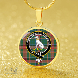 Scottish Hunter Old (Michael Old) Ancient Clan Tartan Circle Necklace - Crest Classic Scottish Plaid Tartan Plaid