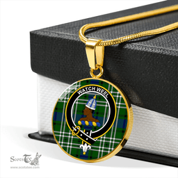 Scottish Haliburton Clan Tartan Circle Necklace - Crest Classic Scottish Plaid Tartan Plaid