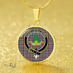 Scottish Gayre Bodyguard #2 Weathered Clan Tartan Circle Necklace - Crest Classic Scottish Plaid Tartan Plaid