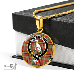 Scottish Hunter 1775 Ancient Clan Tartan Circle Necklace - Crest Classic Scottish Plaid Tartan Plaid