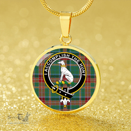 Scottish Hunter Old (Michael Old) Modern Clan Tartan Circle Necklace - Crest Classic Scottish Plaid Tartan Plaid