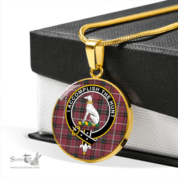 Scottish Hunter of Bute (Michael Maroon) Weathered Clan Tartan Circle Necklace - Crest Classic Scottish Plaid Tartan Plaid