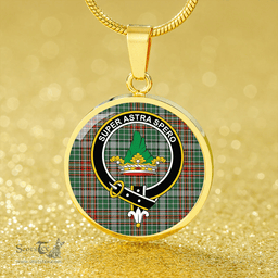 Scottish Gayre Ancient Clan Tartan Circle Necklace - Crest Classic Scottish Plaid Tartan Plaid