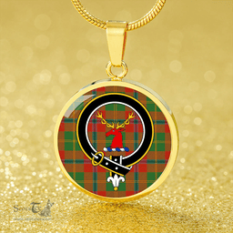 Scottish Hutcheson Ancient Clan Tartan Circle Necklace - Crest Classic Scottish Plaid Tartan Plaid
