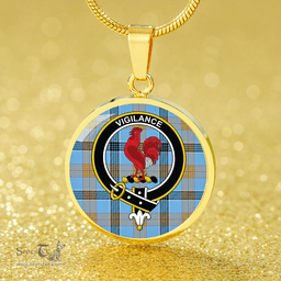 Scottish Laing (Lang) Ancient Clan Tartan Circle Necklace - Crest Classic Scottish Plaid Tartan Plaid
