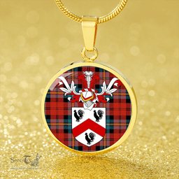 Scottish Aitken Ancient Clan Tartan Circle Necklace - Crest Classic Scottish Plaid Tartan Plaid