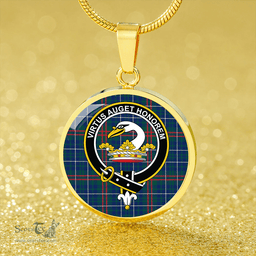 Scottish Edmonstone Modern Clan Tartan Circle Necklace - Crest Classic Scottish Plaid Tartan Plaid