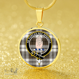 Scottish Lamont Dress (MacLamont Dress) Weathered Clan Tartan Circle Necklace - Crest Classic Scottish Plaid Tartan Plaid