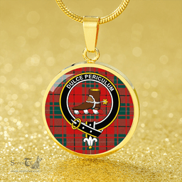 Scottish MacAulay Modern Clan Tartan Circle Necklace - Crest Classic Scottish Plaid Tartan Plaid